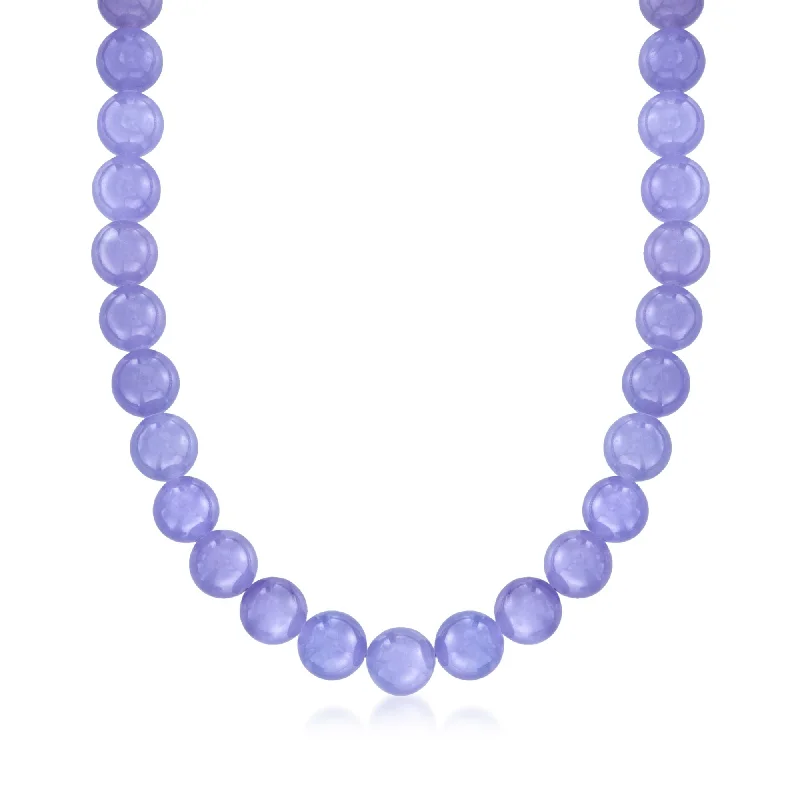 Aged silver necklaces-Ross-Simons 10mm Lavender Jade Bead Necklace With 14kt Yellow Gold