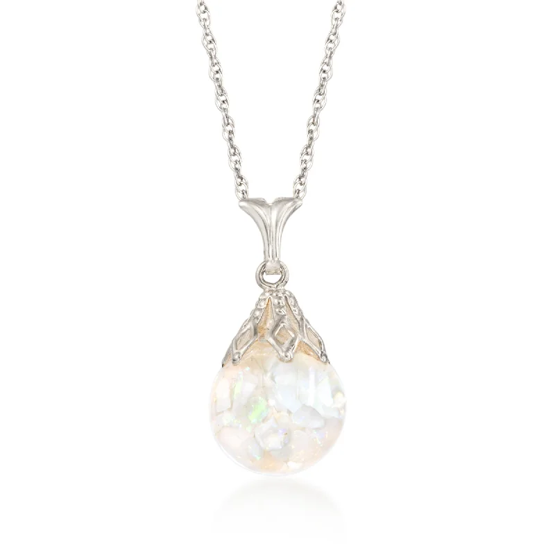 Child birthstone necklaces-Ross-Simons Floating Opal Pendant Necklace in 14kt White Gold