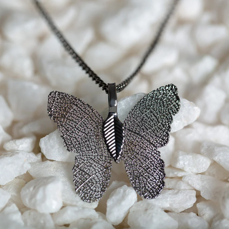 Corded tassel necklaces-Lustrous Leaf Butterfly Necklace