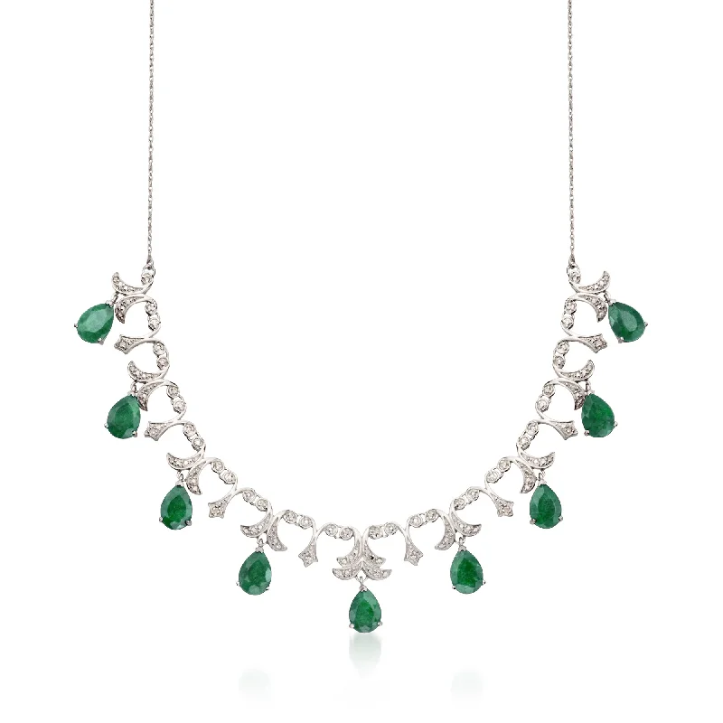 Heavy link necklaces-Ross-Simons Emerald and . Diamond Necklace in Sterling Silver