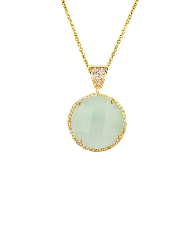 Funky charm necklaces-18k Gold Sea Green Chalcedony Disc Drop Necklace