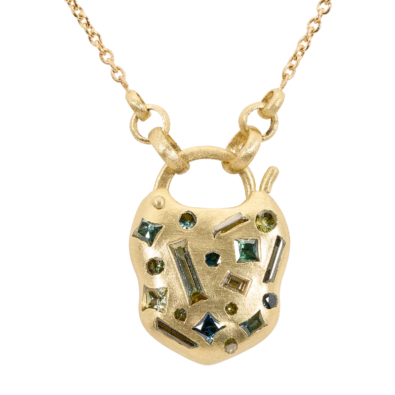 Tanzanite necklaces-Green Mixed Cut Confetti Padlock Necklace - Made to Order