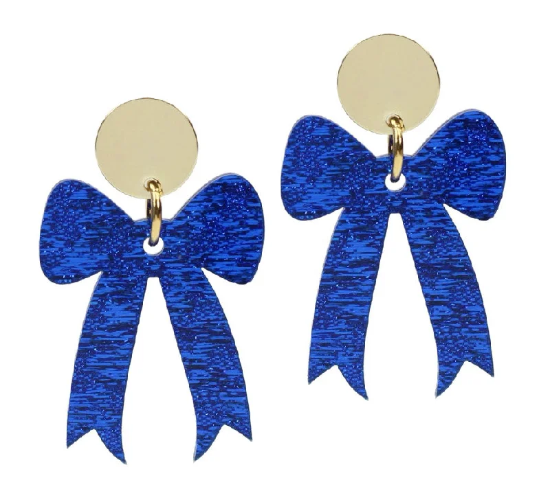 Tide design earrings-Gameday Bow Earring - Blue