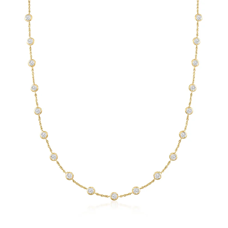 Matte enamel necklaces-Ross-Simons Bezel-Set CZ Station Necklace in 18kt Gold Over Sterling