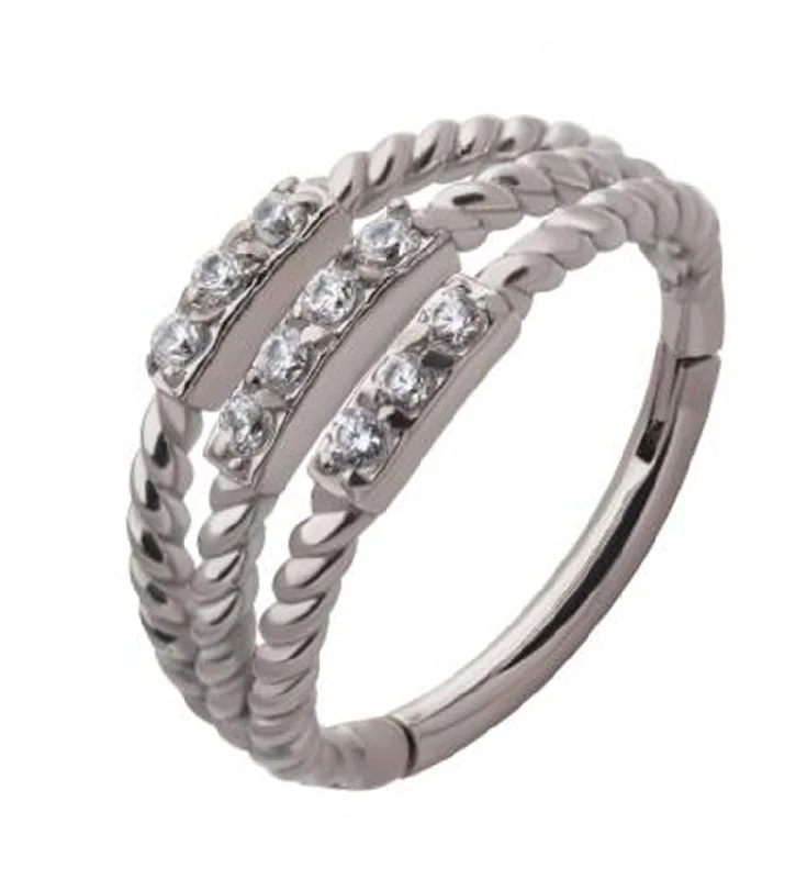 Corded satin rings-Stacked Twine CZ Hinged Segment Ring