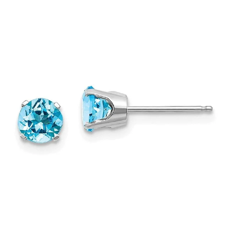 Opulent tier earrings-14k White Gold 5mm Blue Topaz Stud Earrings