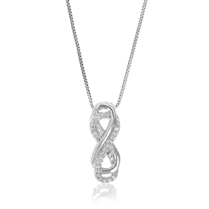 Thread tassel necklaces-1/10 cttw Lab Grown Round Cut Diamond Infinity Pendant Necklace .925 Sterling Silver 1/10 Inch With 18 Inch Chain