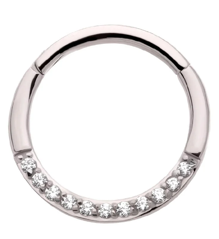 Dusk gothic rings-Clear CZ Row Stainless Steel Hinged Segment Ring