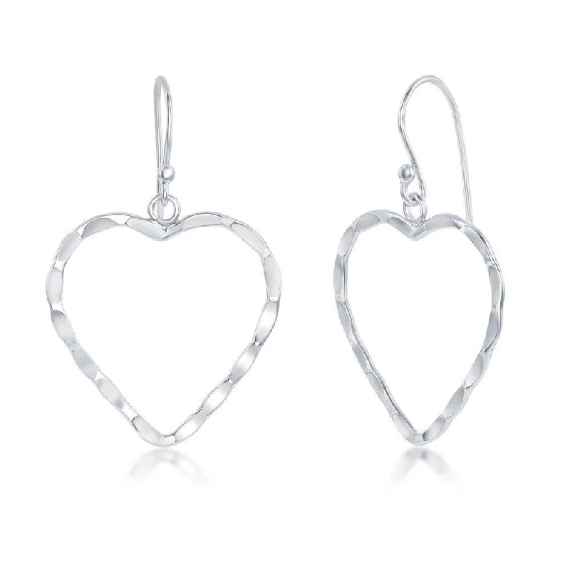 Matte glass earrings-Sterling Silver Hammered Heart Earrings