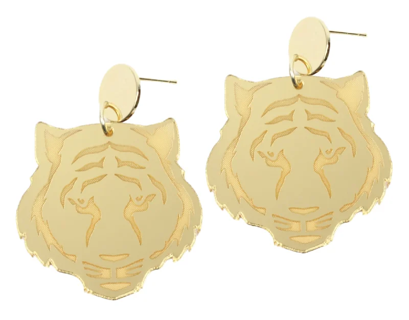 Zircon stud earrings-Gold Tiger Earring