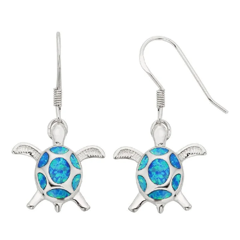 Faceted star earrings-Sterling Silver Blue Inlay Opal Turtle Earrings