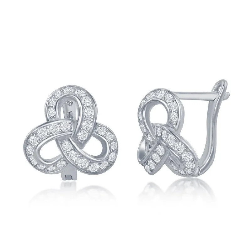 Solid hoop earrings-Sterling Silver CZ Knot Earrings