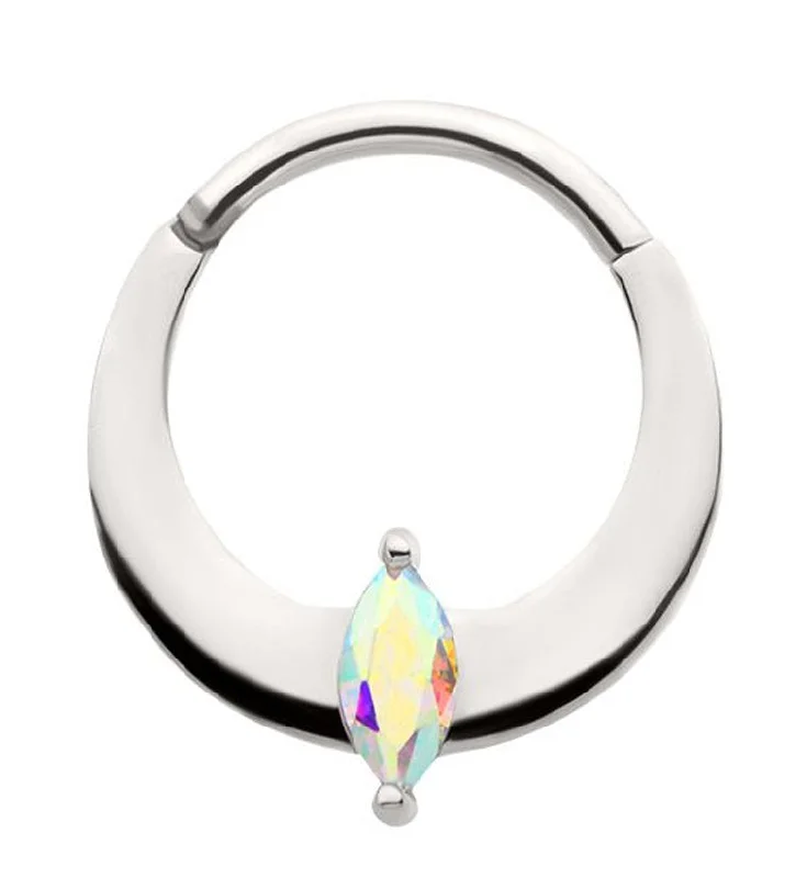 Sloped shank rings-Planar Marquise Rainbow Aurora CZ Stainless Steel Hinged Segment Ring