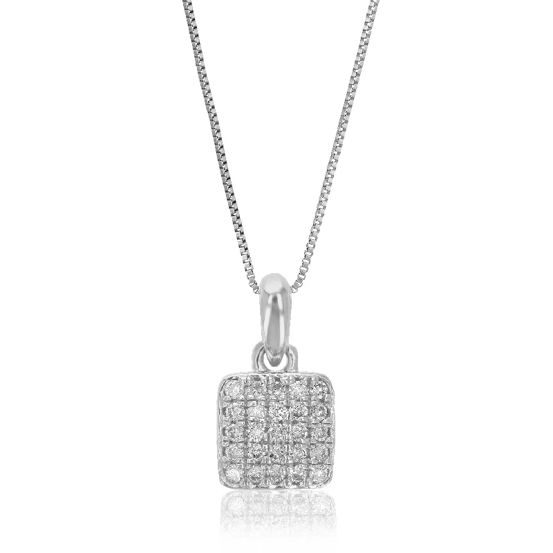 Vintage charm necklaces-1/10 cttw Lab Grown Diamond Square Pendant Necklace .925 Sterling Silver 1/4 Inch With 18 Inch Chain