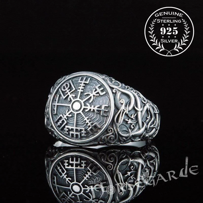 Solid band rings-Handcrafted Urnes Style Vegvisir Ring - Sterling Silver