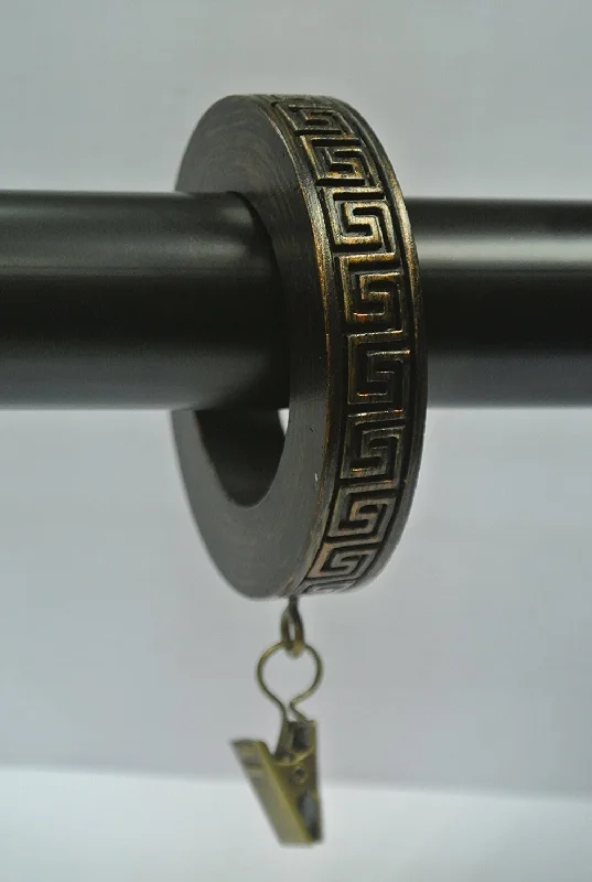 Cat motif rings-Set of 14 Greek Key Designer Curtain Rings in Burnt Gold