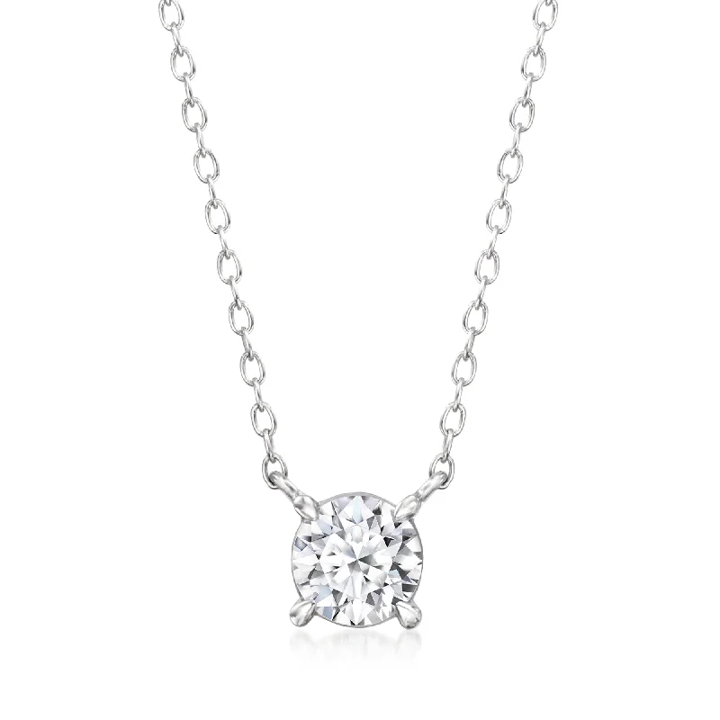 Faceted crystal necklaces-Ross-Simons Lab-Grown Diamond Solitaire Necklace in Sterling Silver