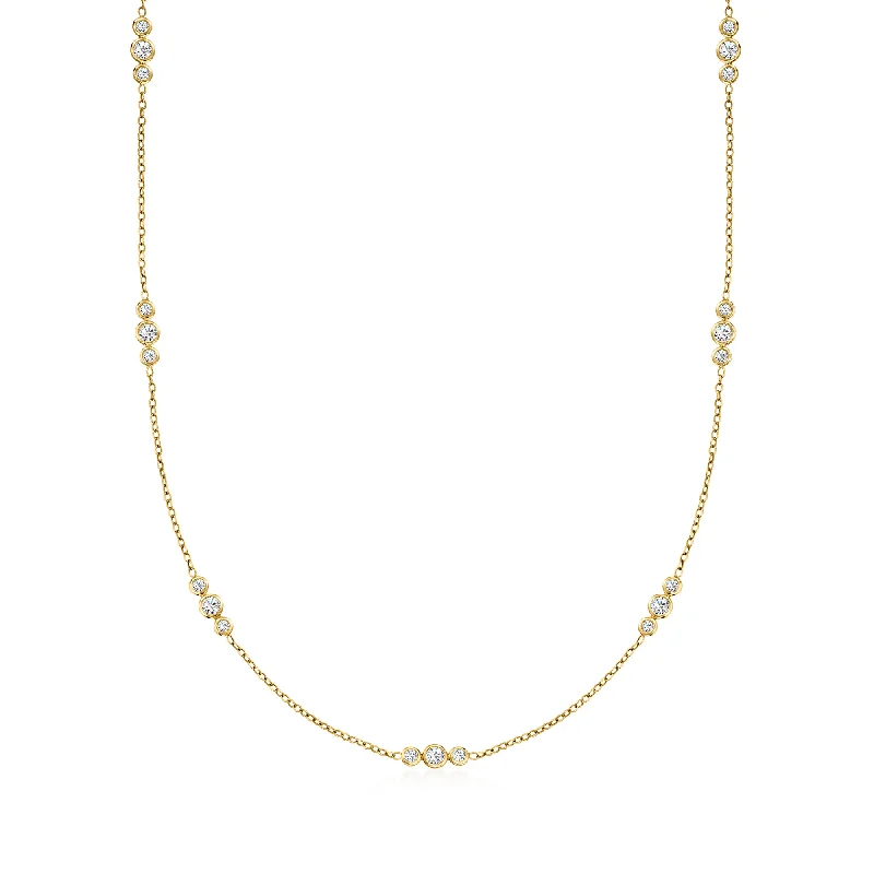 Slip knot necklaces-Ross-Simons Diamond Trio-Station Necklace in 14kt Yellow Gold