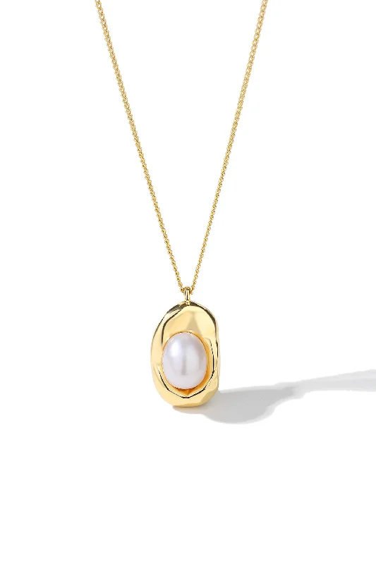 Galactic sign necklaces-Gold Molten Pearl Pendant Necklace