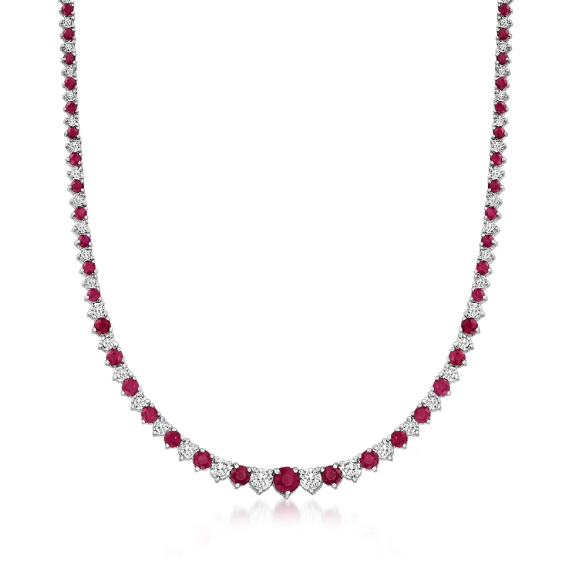 Stamped disc necklaces-Ross-Simons Ruby and Diamond Tennis Necklace in Sterling Silver