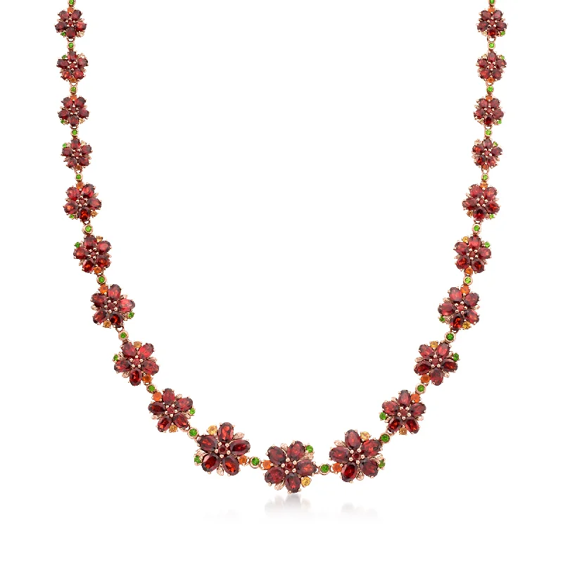 Flowing design necklaces-Ross-Simons Orange Opal and Multi-Gemstone Floral Necklace in 18kt Rose Gold Over Sterling