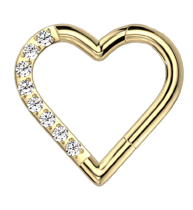 Fluid form rings-Gold PVD Heart Half CZ Titanium Hinged Segment Ring