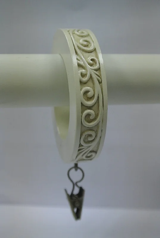 Stranded bead rings-Set of 7 Scroll Designer Curtain Rings in Ivory