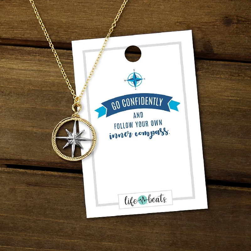 Child birthstone necklaces-Inner Compass Necklace - Follow your dreams - Two-tone gold and silver finish