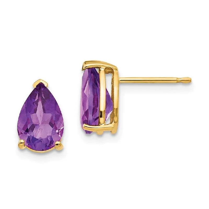 Solid ring earrings-14k 9x6mm Pear Amethyst Earrings