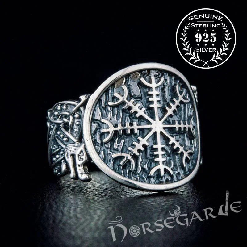 Stamped letter rings-Handcrafted Helm of Awe Jellinge Style Ring - Sterling Silver