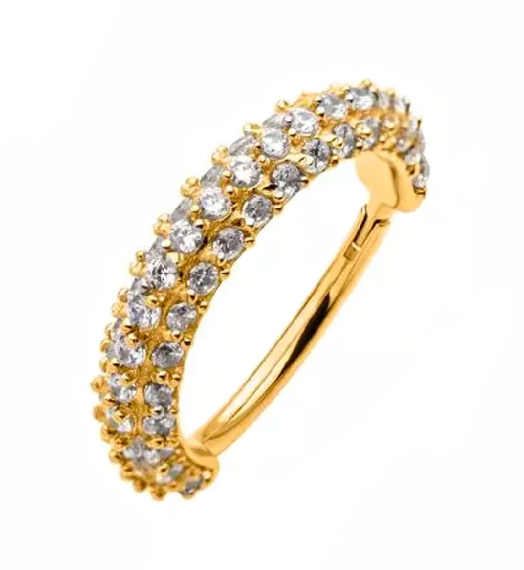 Waxing moon rings-Gold PVD Multiple CZ Hinged Segment Ring