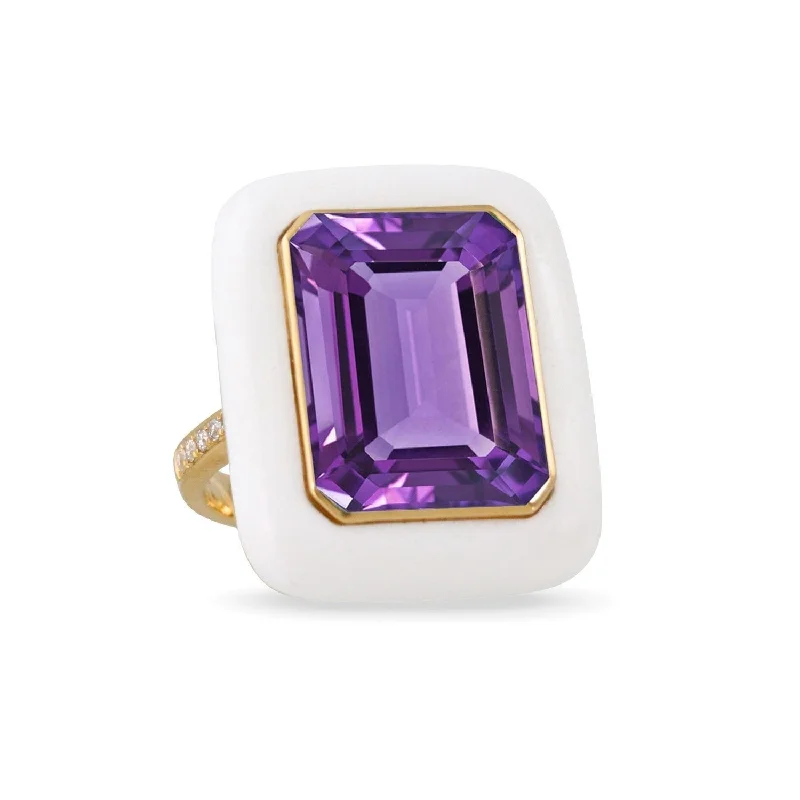 Smooth clasp rings-18K Gold Amethyst & Agate Cocktail Ring