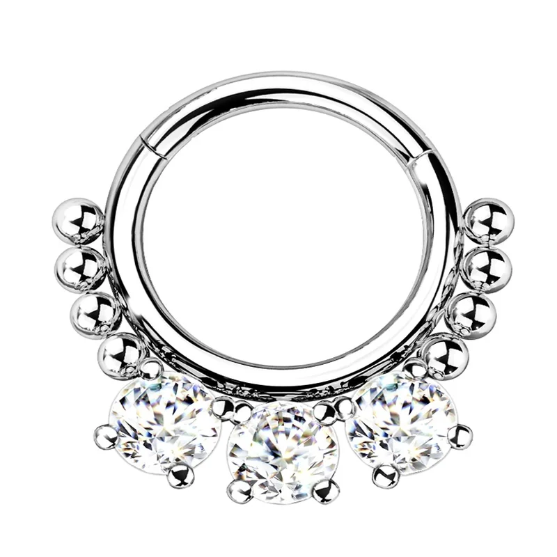 Slide band rings-Triple CZ Bead Hinged Segment Ring