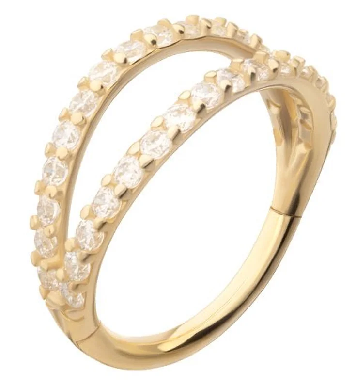 Thin rose rings-14kt Gold Double Clear CZ Row Hinged Segment Ring