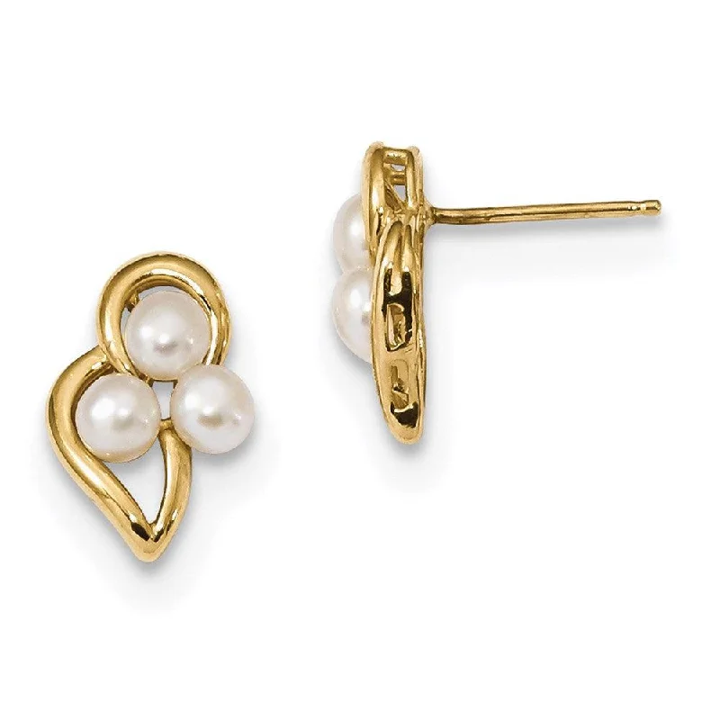 Cat wing earrings-14k 3-4mm White Button Freshwater Cultured Pearl Post Earrings