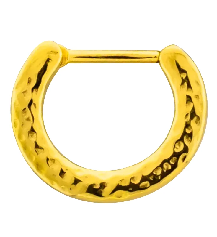 Tiered design rings-Gold PVD Stamp Hammered Stainless Steel Hinged Segment Ring