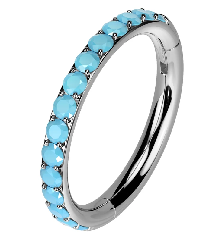 Baked clay rings-Side Facing Turquoise Row Titanium Hinged Segment Ring