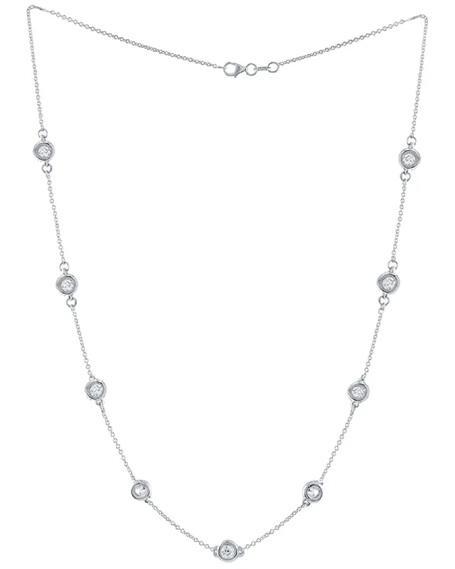 Slip knot necklaces-14 kt white gold diamonds-by-the-yard necklace featuring 2.26 cts tw white round diamonds