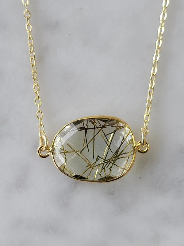 Heavy bib necklaces-Mrs. Parker Necklace in Gold Rutilated Quartz