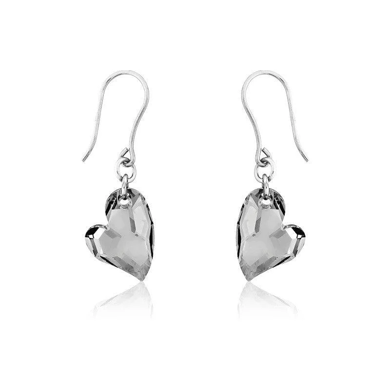 Six-tier earrings-Sterling Silver Swarovski Crystal Heart Earrings