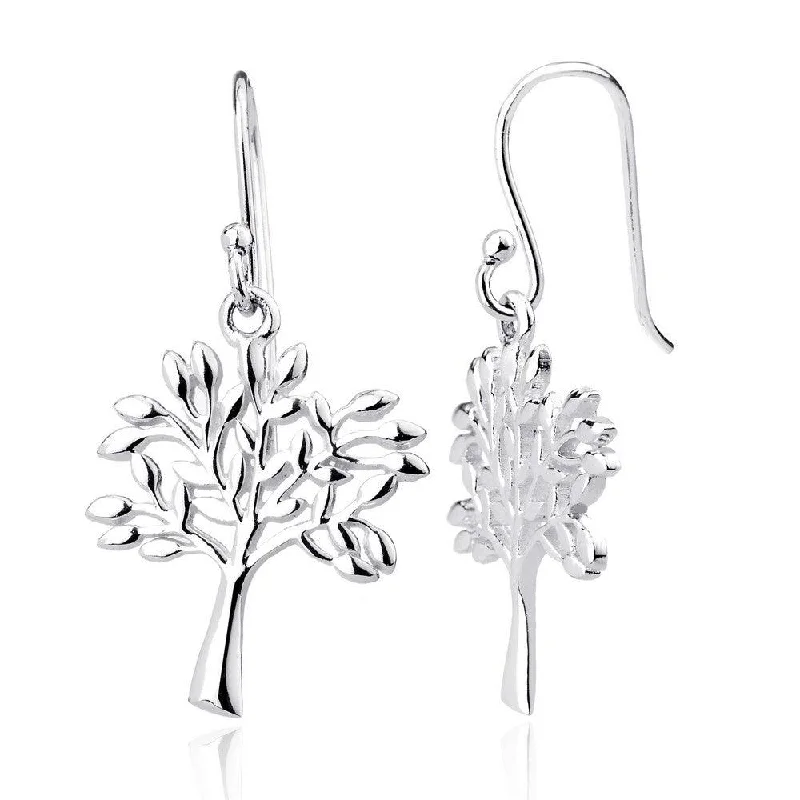 Solid hoop earrings-Sterling Silver Tree Earrings