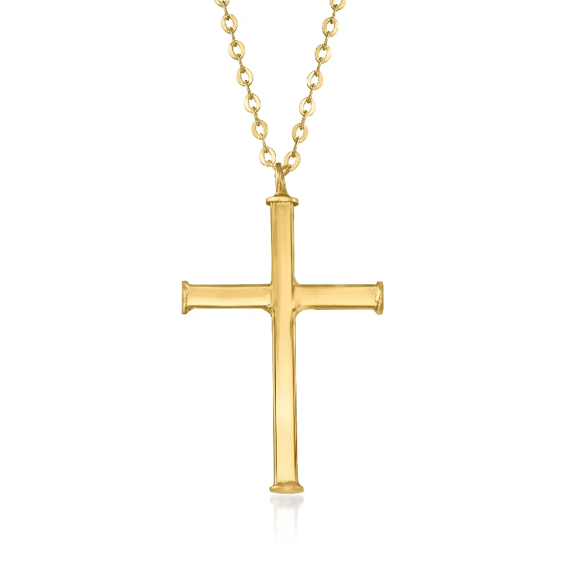 Woven knot necklaces-Ross-Simons Italian Cross Necklace in 14kt Yellow Gold