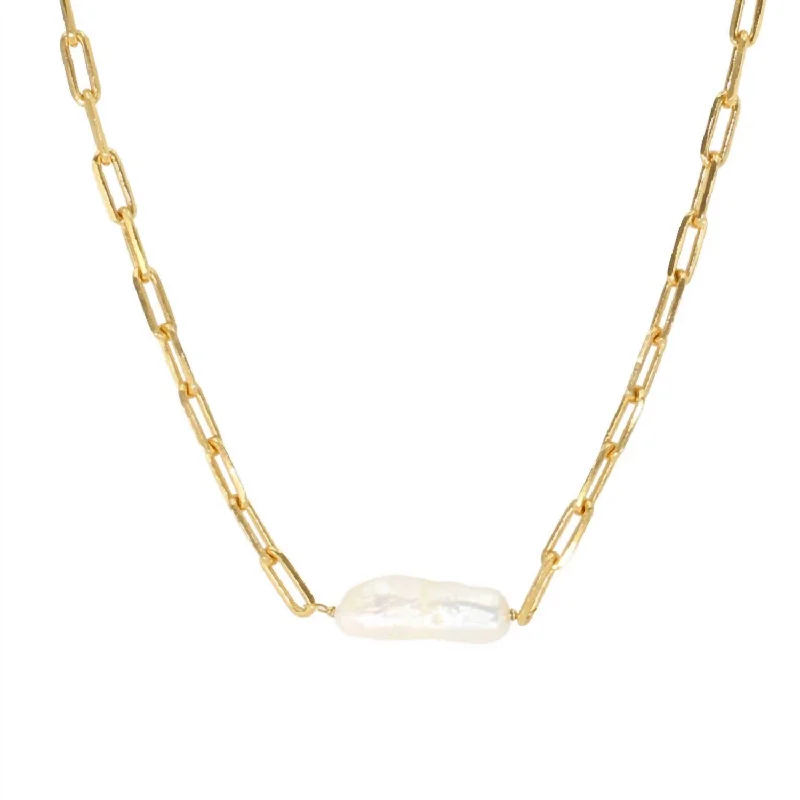 Silk thread necklaces-Luna Pearl Necklace In Gold