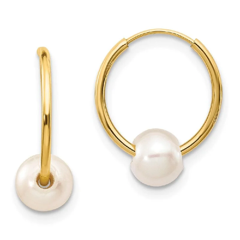 Bare hoop earrings-14k 5-6mm White Semi-round Freshwater Cultured Pearl Endless Hoop Earrings