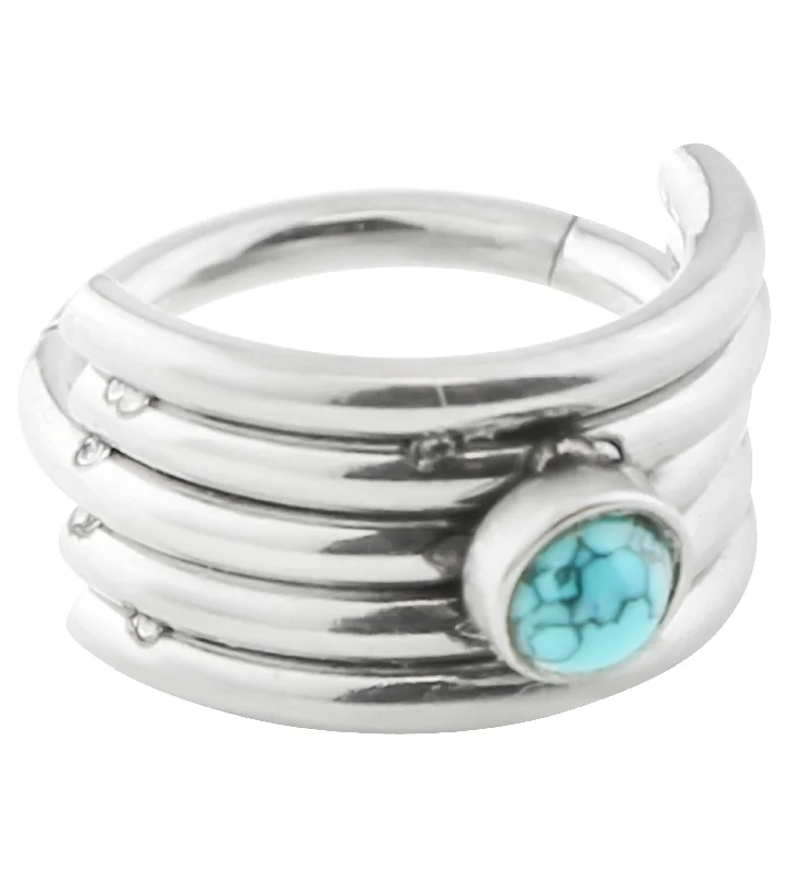 Mystic eye rings-Howlite Turquoise Stacked Stainless Steel Hinged Cuff Segment Ring