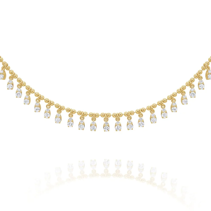 Cat charm necklaces-14K Gold Pear Shape Diamond Fringe Necklace