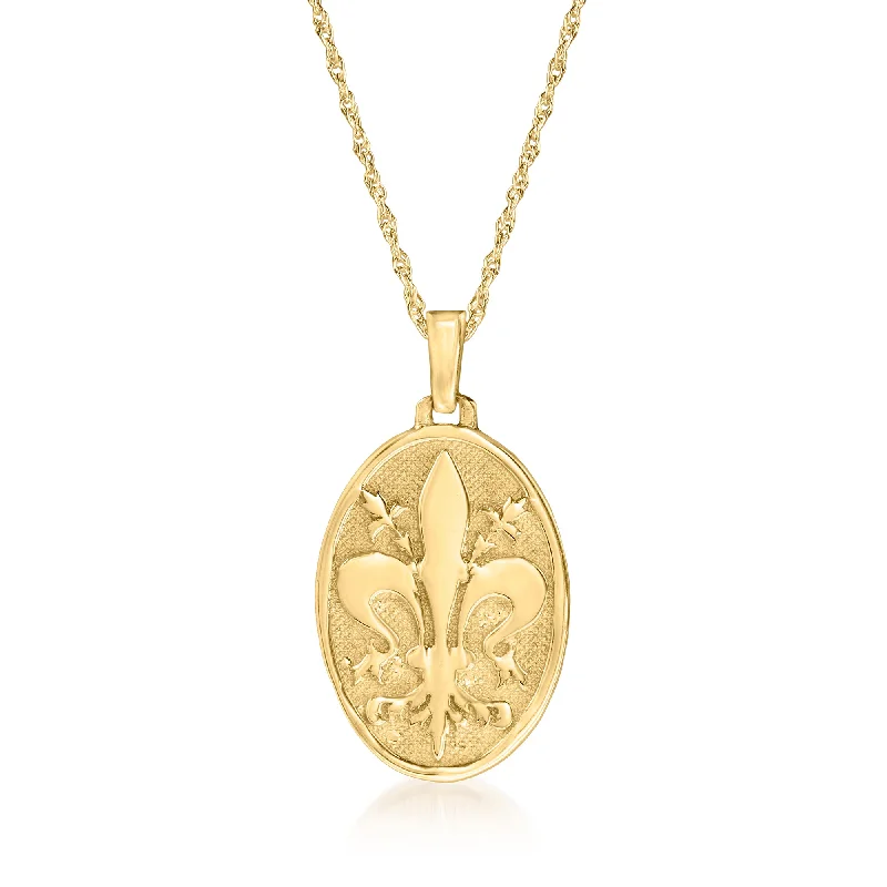 Matte enamel necklaces-Ross-Simons Italian 14kt Yellow Gold Fleur-De-Lis Pendant Necklace