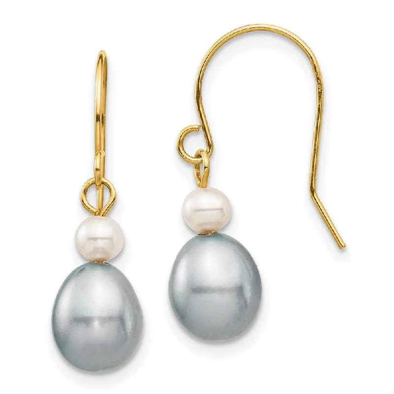 Glowing druzy earrings-14k 4-7mm White/Grey Round/Rice FW Cultured Pearl Dangle Earrings