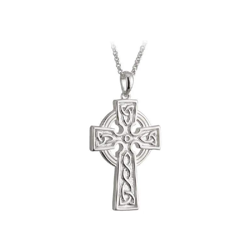 Thin twine necklaces-Men's Two-Sided Sterling Silver Celtic Cross Necklace