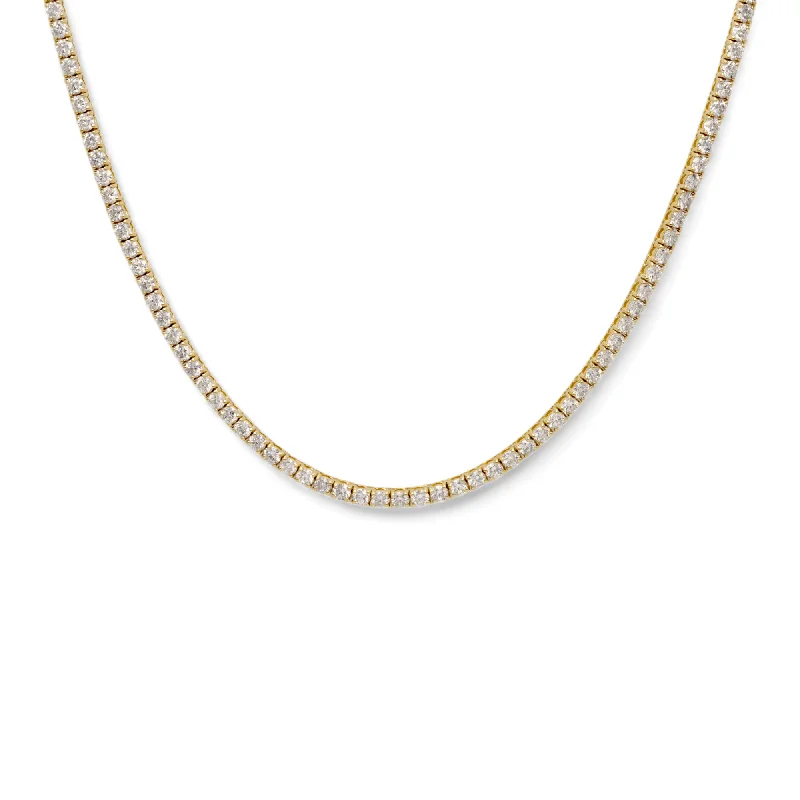 Elite diamond necklaces-14 kt yellow gold, 16" diamond tennis necklace featuring 11.75 cts tw diamonds